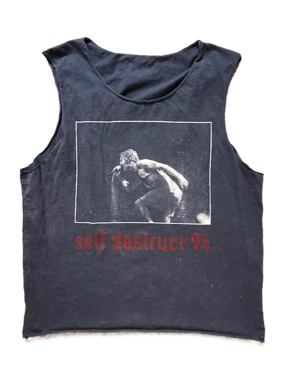Self Destruct 94 Men's Large Black Cut Off Tank Top Distressed Sleeveless Punk